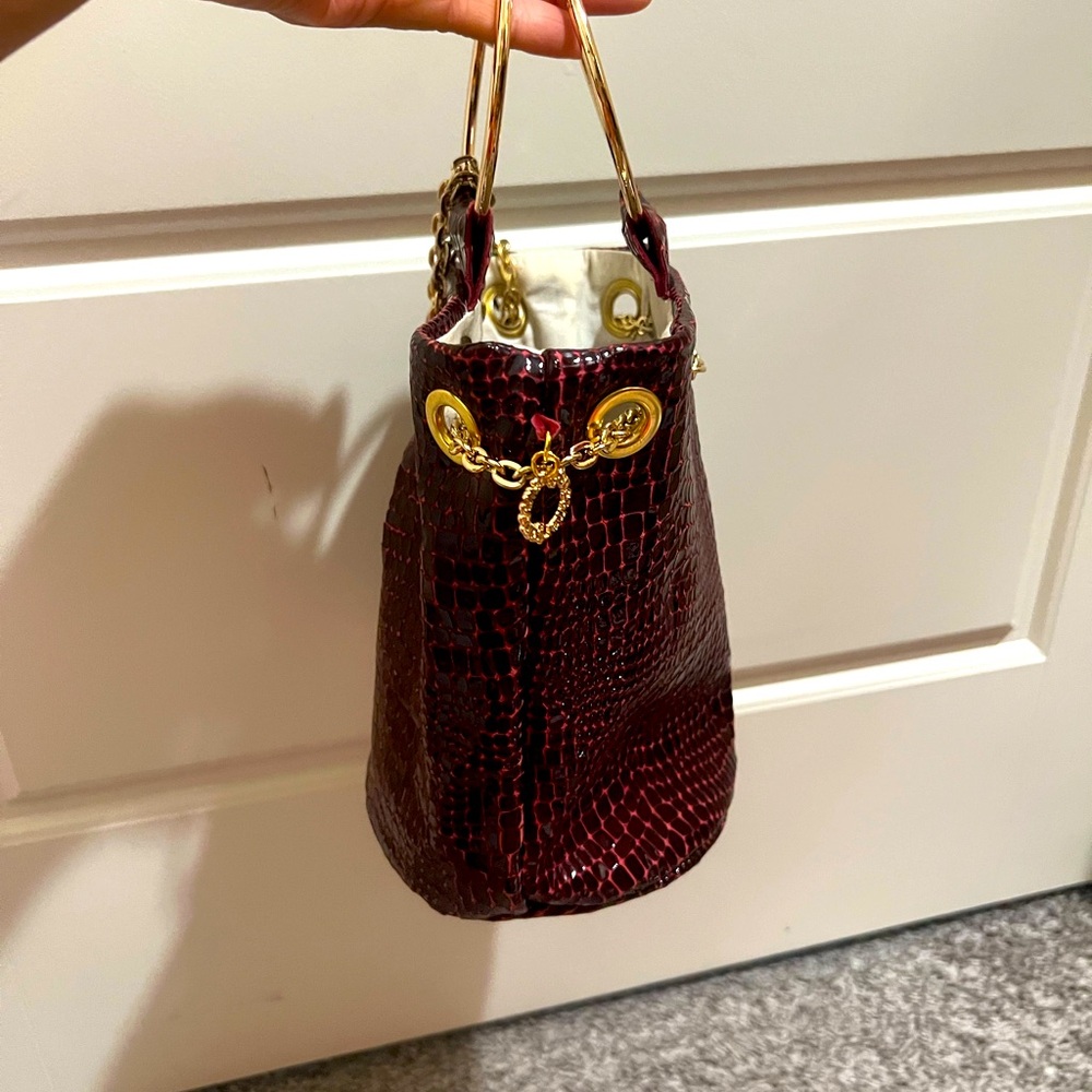 Demur Bucket Bag in Burgundy Snake skin print